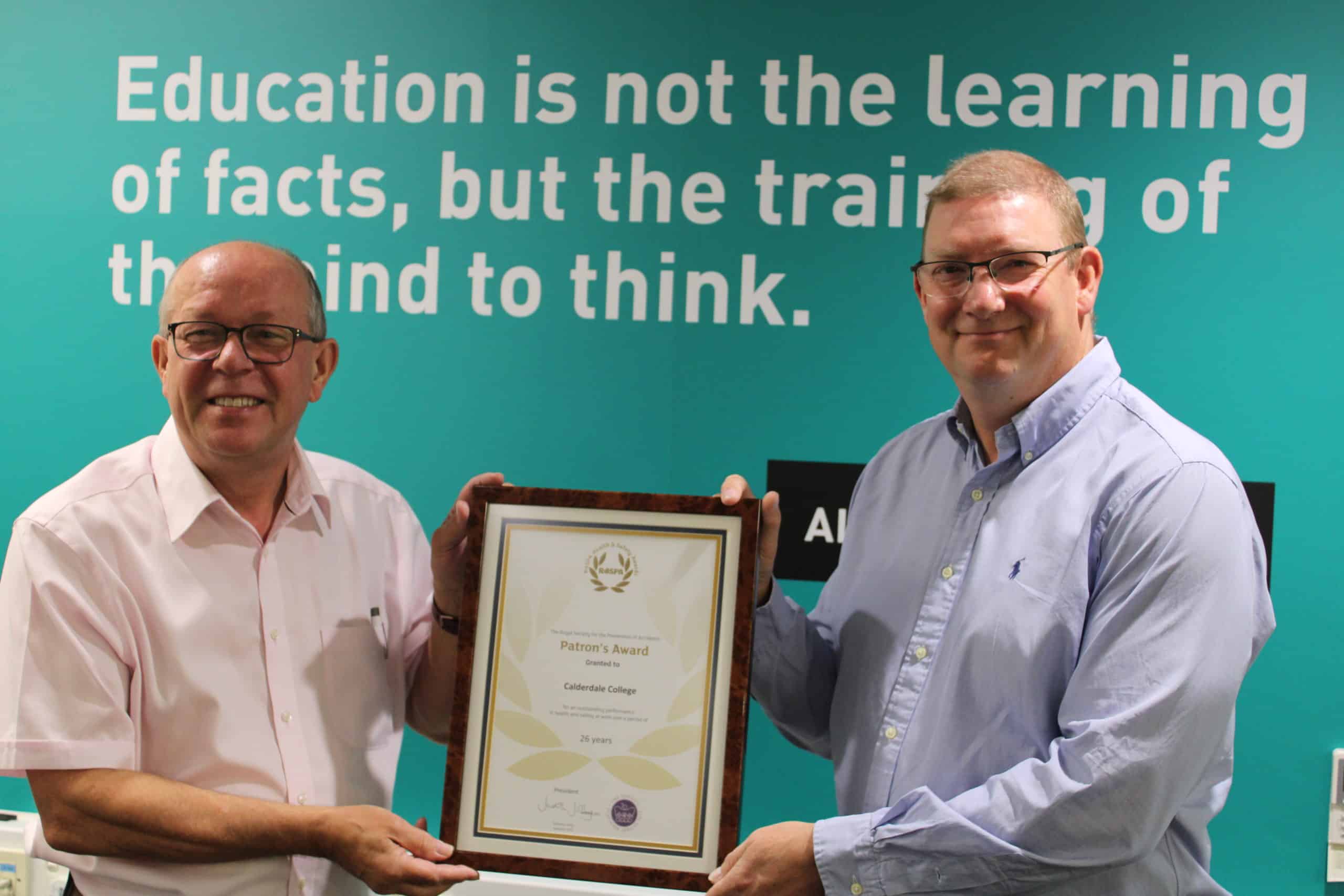 Calderdale College receives Patron’s Award after 26 years of commitment to health and safety achievements